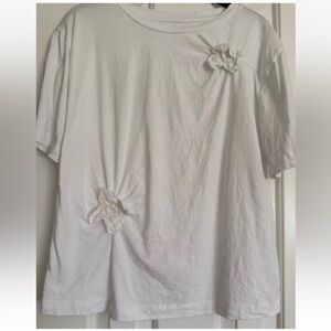 Loft Rosette Cinched Crochet Short Sleeve Tshirt White Size Medium feminine boho